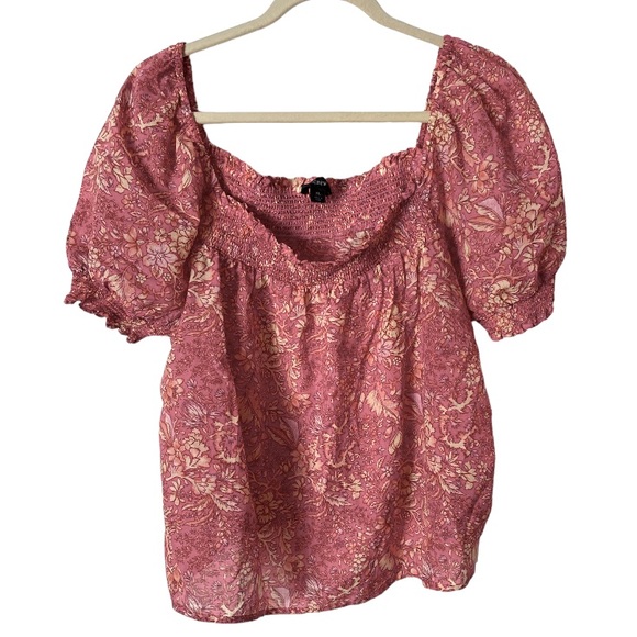 J. Crew Squareneck Puff-sleeve Cotton Blend Voile Top XL puff-sleeve Pink Floral - Picture 8 of 13